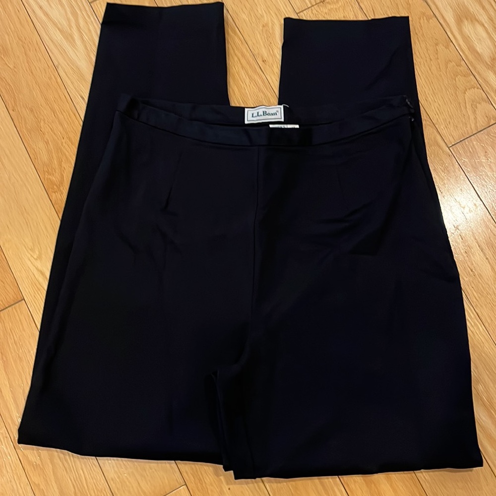 LL Bean Black Cotton Trouser Straight Leg Pants Size 14 Regular - Picture 3 of 7